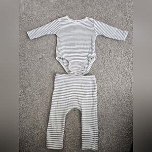 ZARA Striped Long Sleeve Baby Bodysuit and Pants Set - White & Green